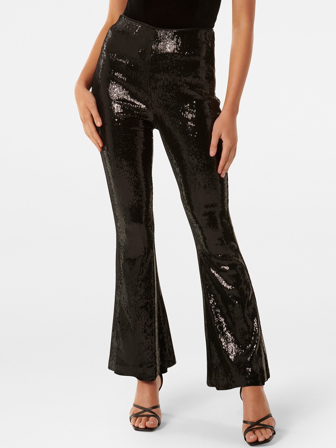 

Forever New Women Sequinned Embellished High-Rise Bootcut Trousers, Black