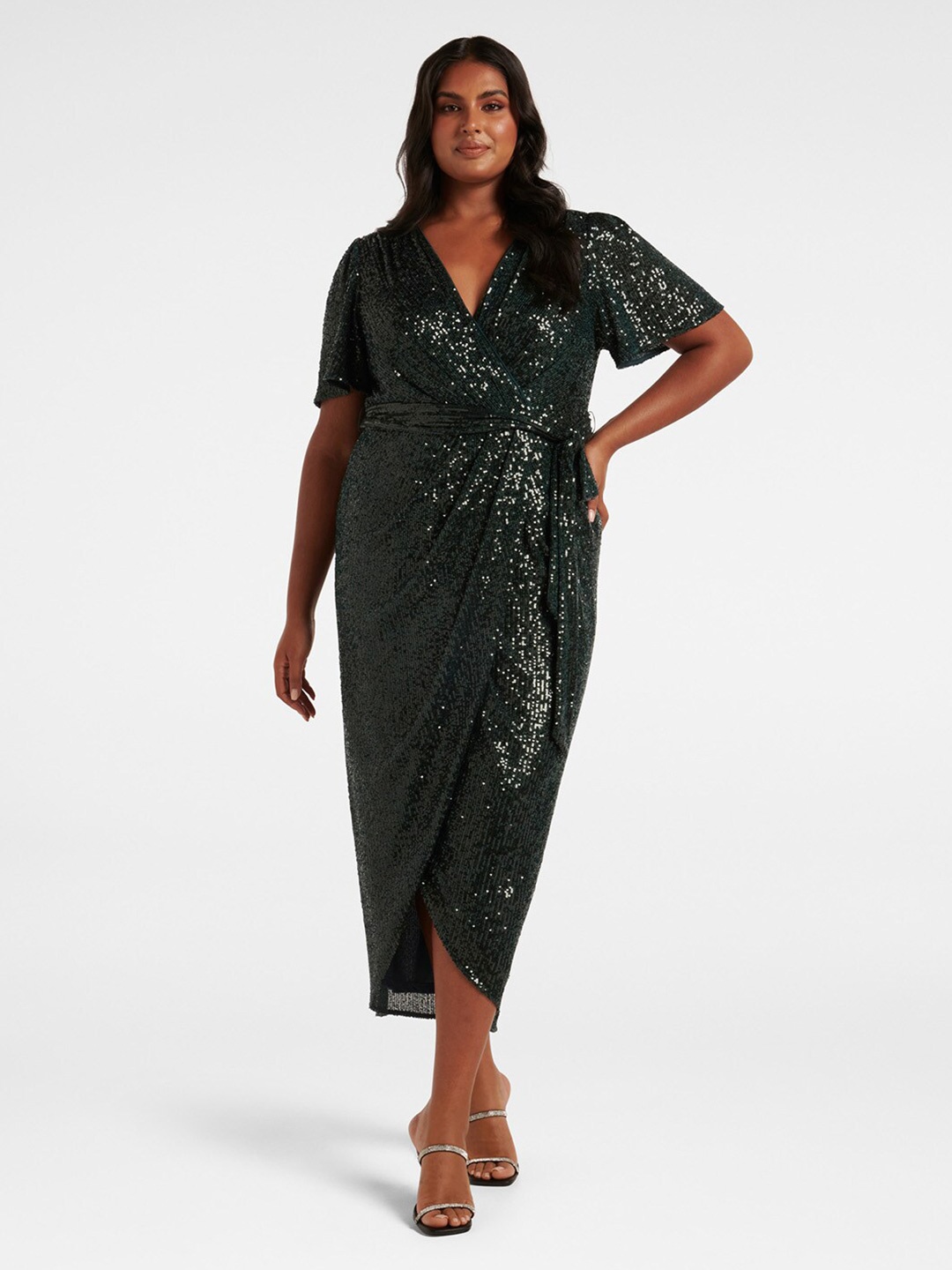 

Forever New Embellished Sequinned Wrap Midi Dress, Green