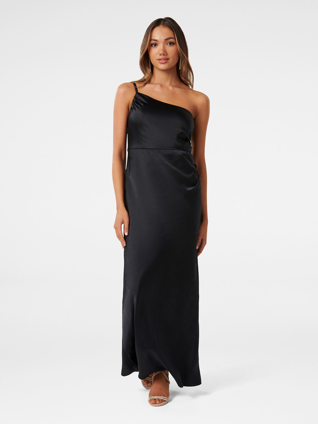

Forever New One Shoulder Satin A-line Maxi Dress, Navy blue