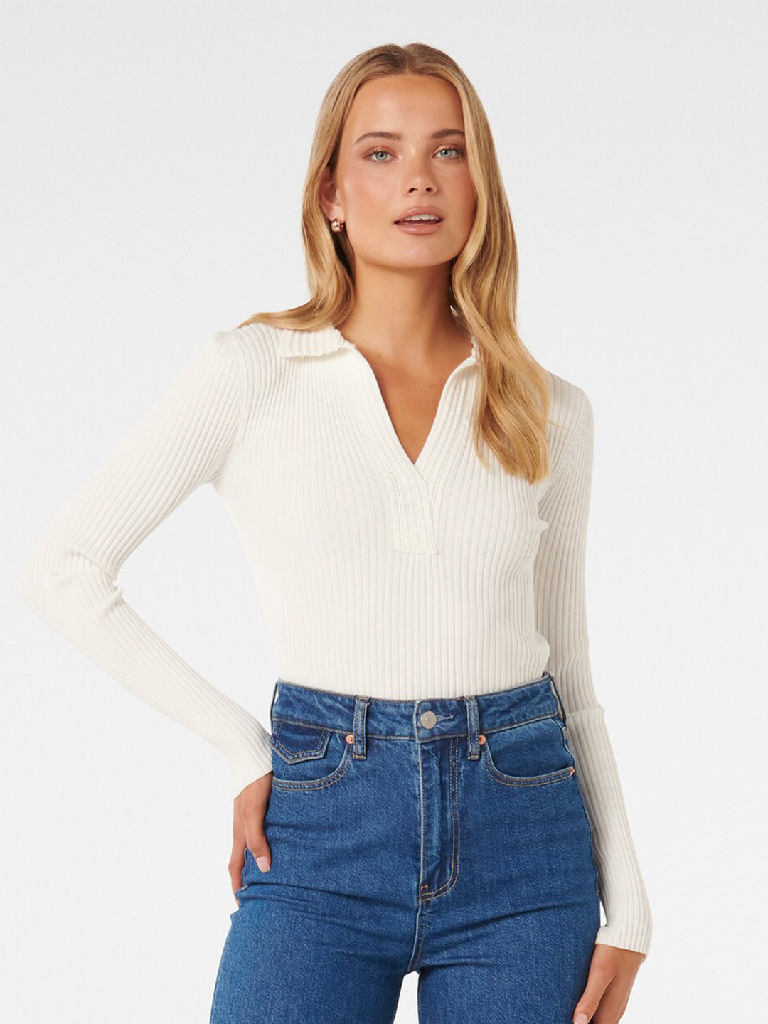 

Forever New Shirt Collar Fitted Top, White