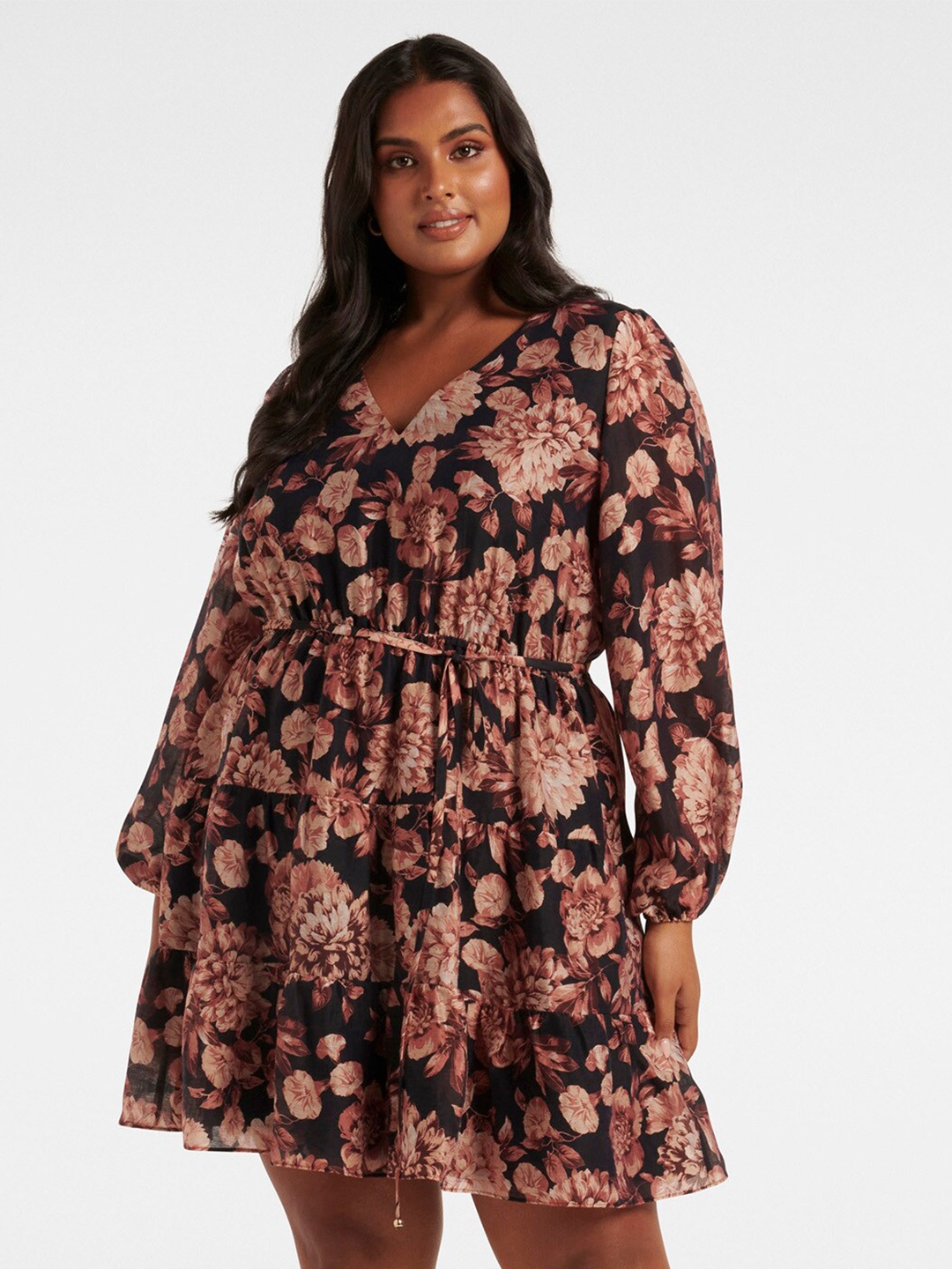 

Forever New Floral Printed Tiered Fit & Flare Mini Dress, Black
