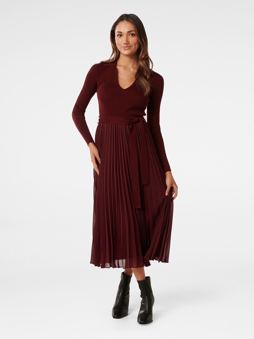 

Forever New V-Neck Fit & Flare Midi Dress, Maroon