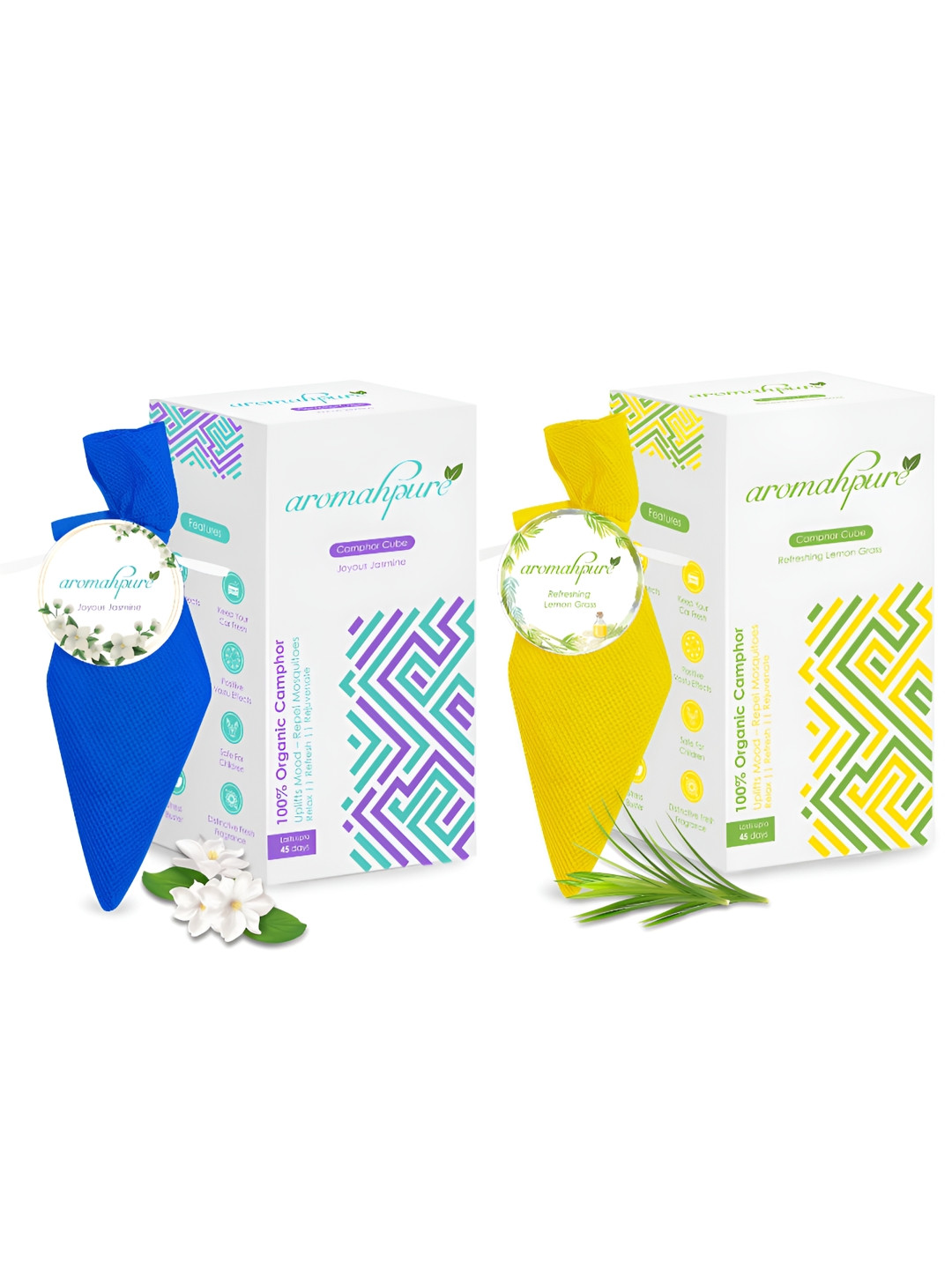

Aromahpure Blue & Yellow 2 Pieces Lemongarss & Jasmine Camphor Cube Home Fragrances