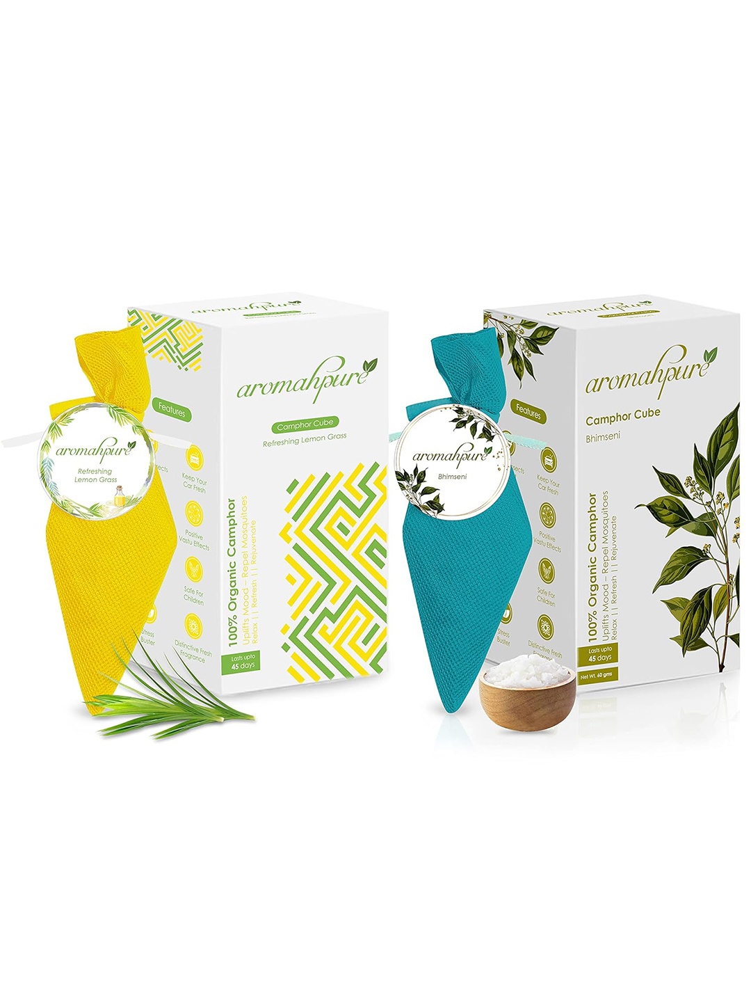 

Aromahpure Yellow & Green 2 Pieces Bhimseni & Lemon Home Fragrances