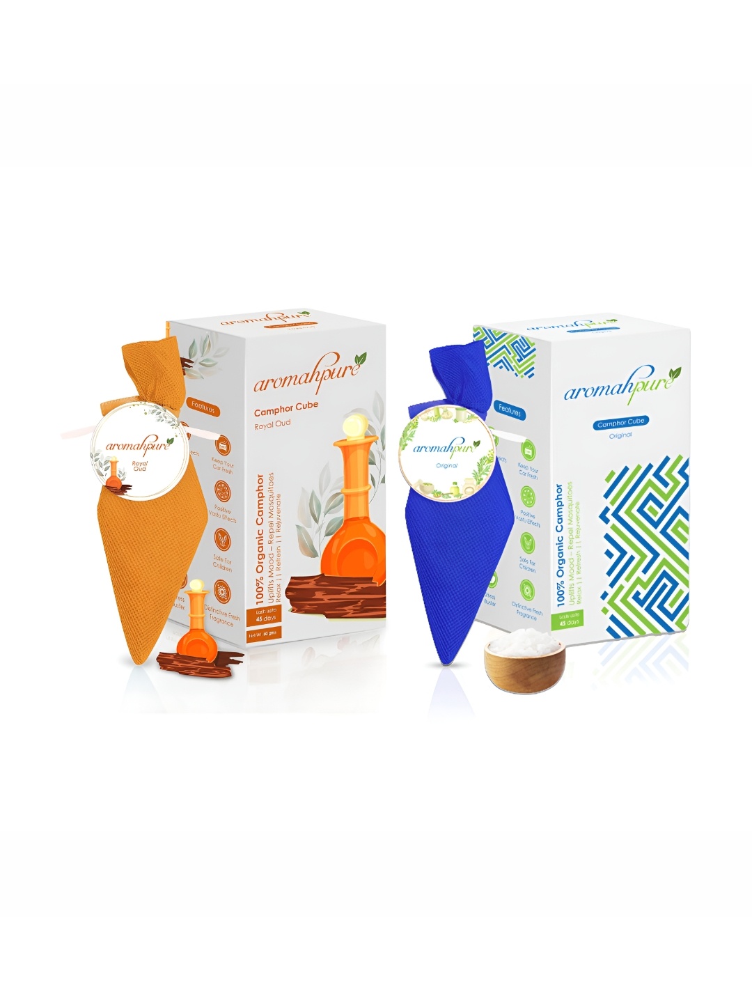 

Aromahpure Orange & Blue 2 Pieces Original & Oudh Camphor Cube Home Fragrances