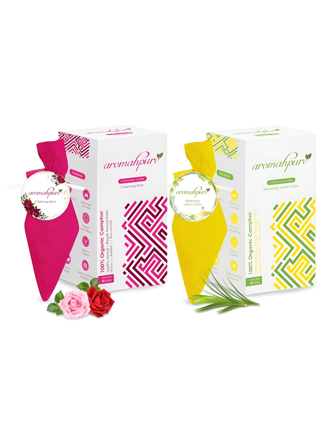 

Aromahpure Pink & Yellow 2 Pieces Lemongrass & Rose Camphor Cube Home Fragrances
