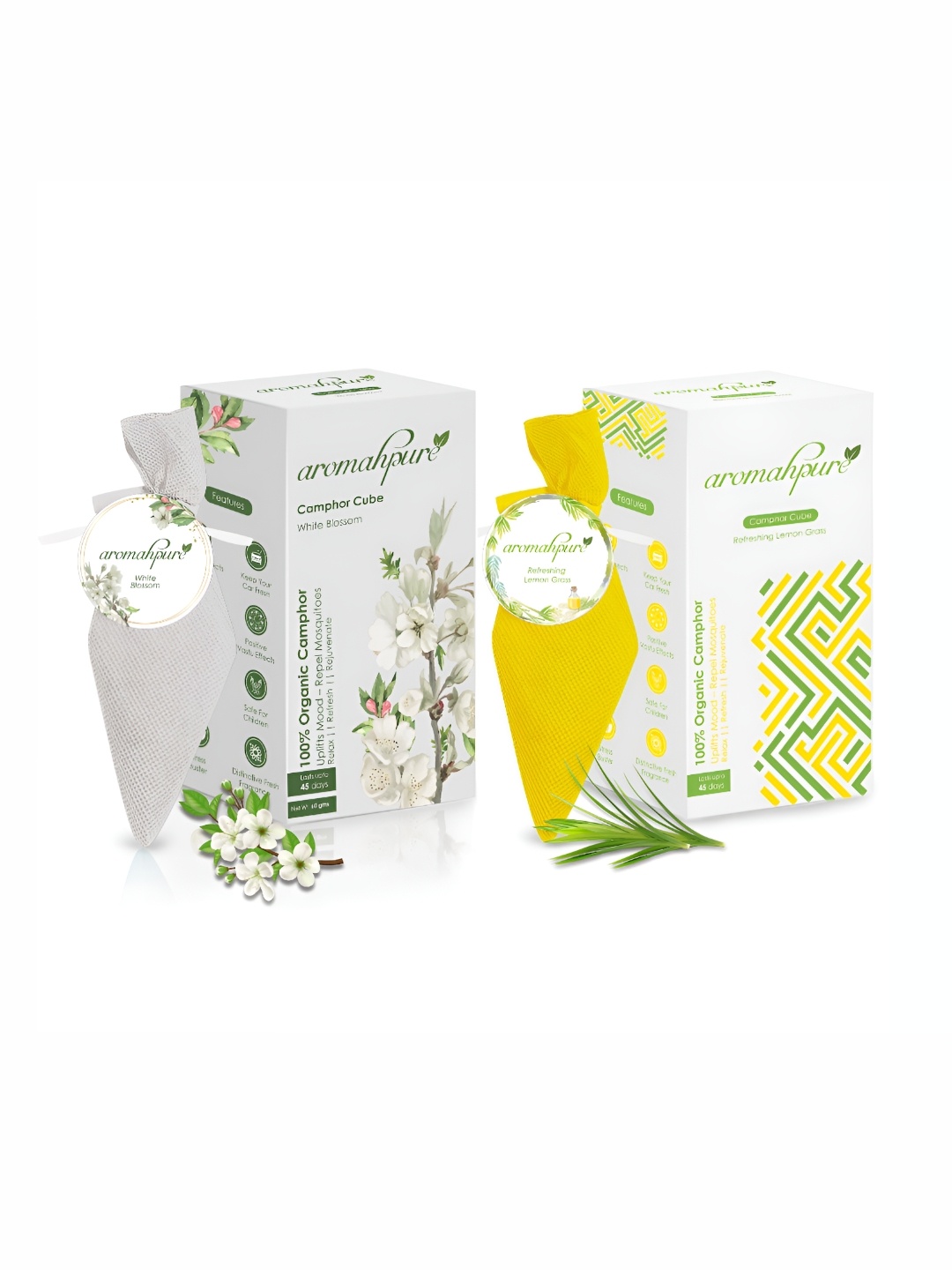 

Aromahpure White & Yellow 2 Pieces Lemongrass & Blossom Camphor Cube Home Fragrance