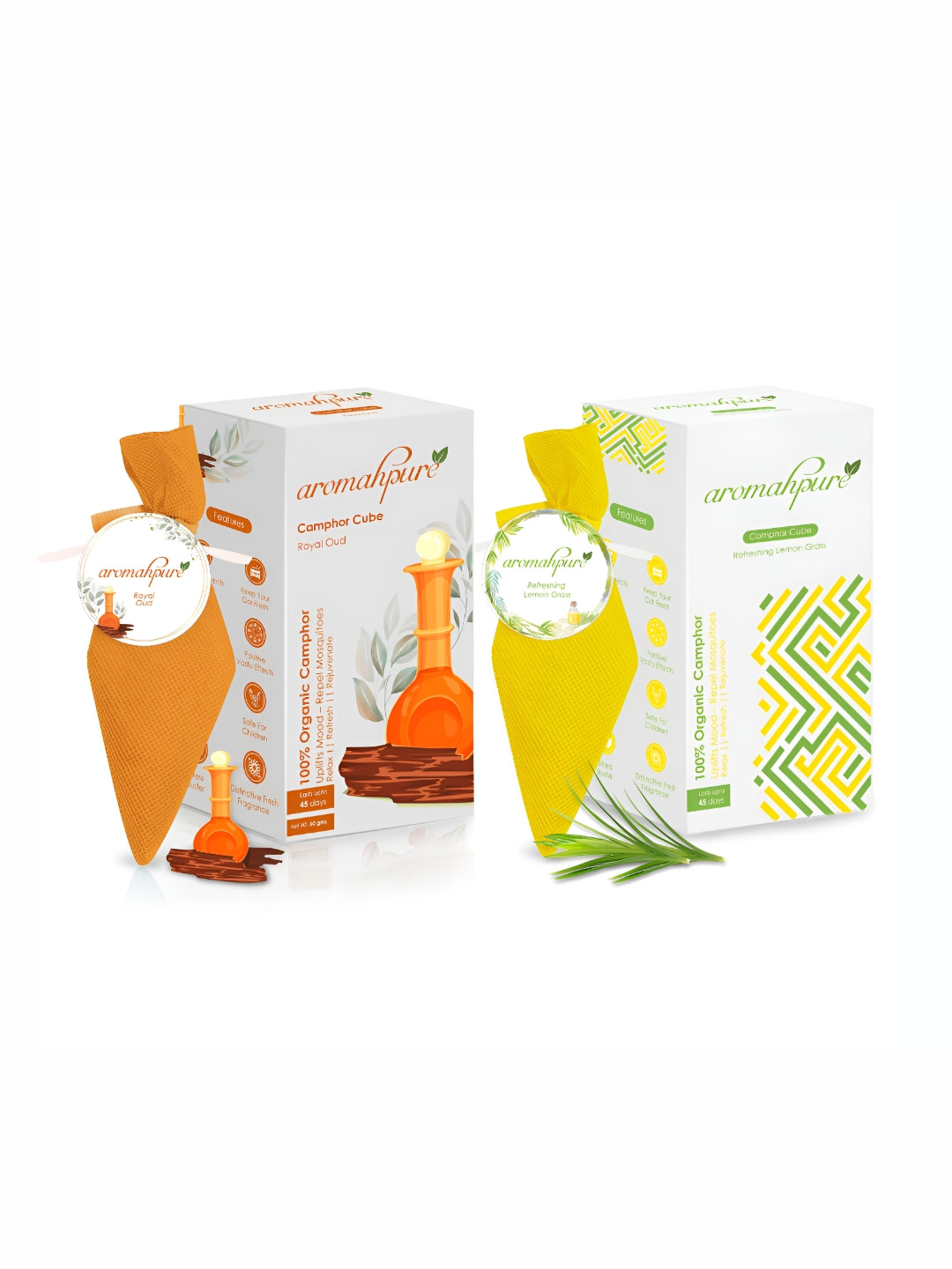 

Aromahpure Yellow & Orange 2 Pieces Lemongrass & Royal Oud Camphor Cube Home Fragrances