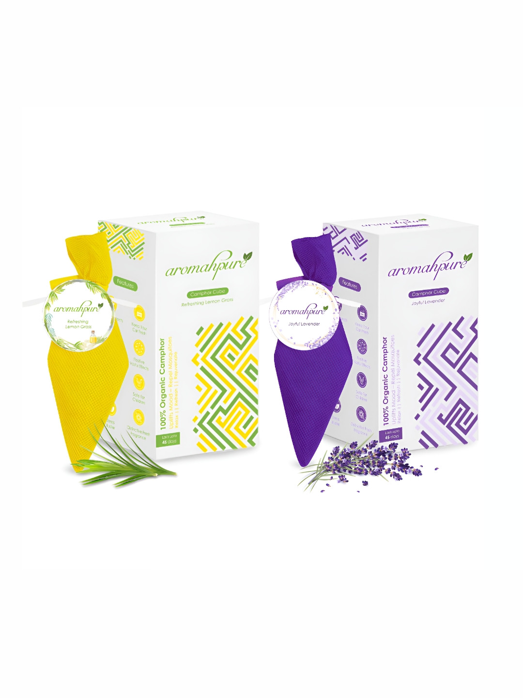 

Aromahpure 2-Pcs Yellow & Lavender Pure Lavender & Lemongrass Camphor Cube Fragrance