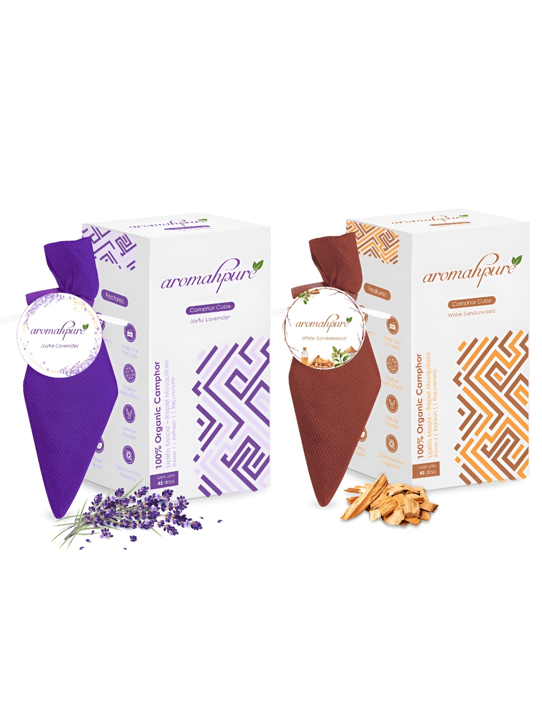 

Aromahpure Purple & Brown 2 Pieces Sandalwood & Lavender Camphor Cube Home Fragrances