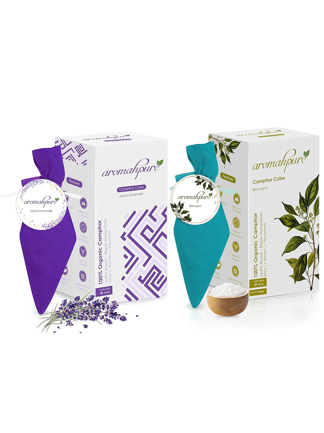 

Aromahpure Purple & Blue 2 Pieces Bhimseni & Lavender Camphor Cube Home Fragrances