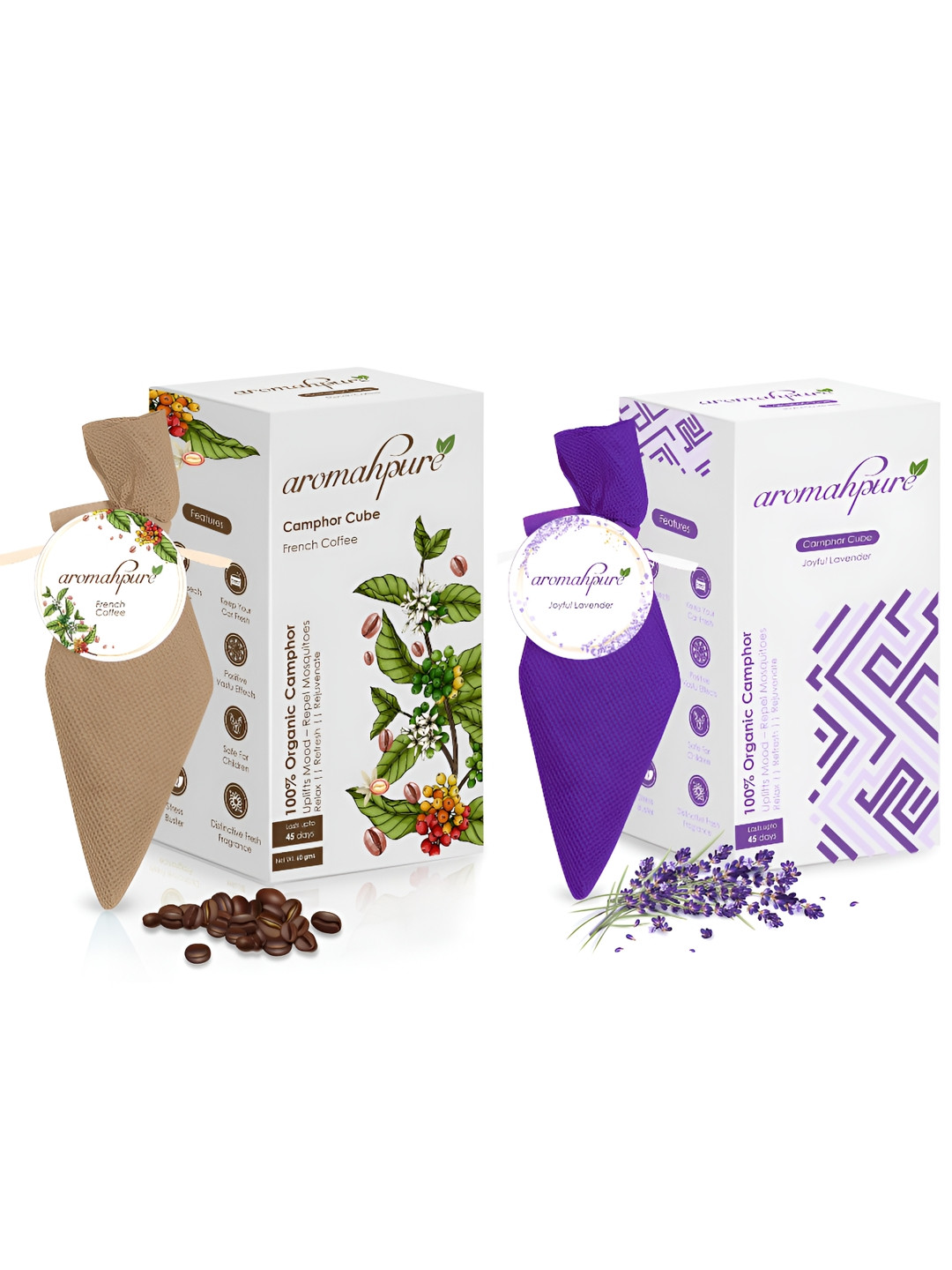 

Aromahpure 2 Pcs Brown & Blue Lavender & Coffee Camphor Cube Fragrance