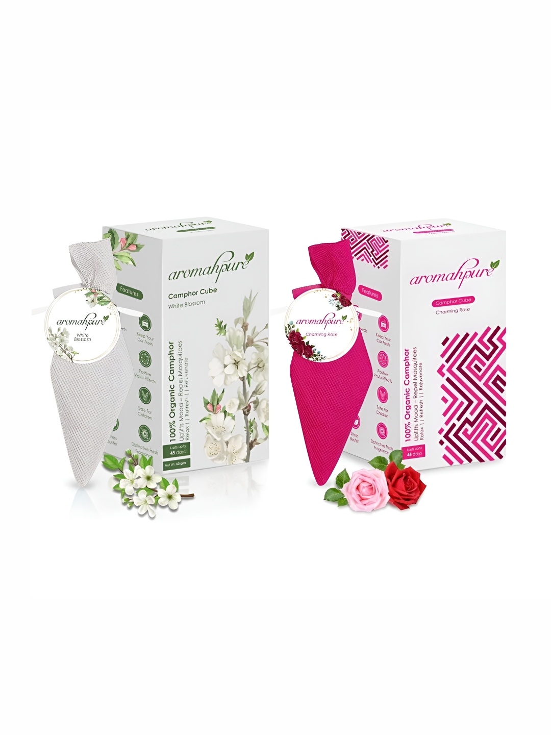 

Aromahpure Pink & Grey 2 Pieces Rose & Blossoms Camphor Cube Home Fragrances