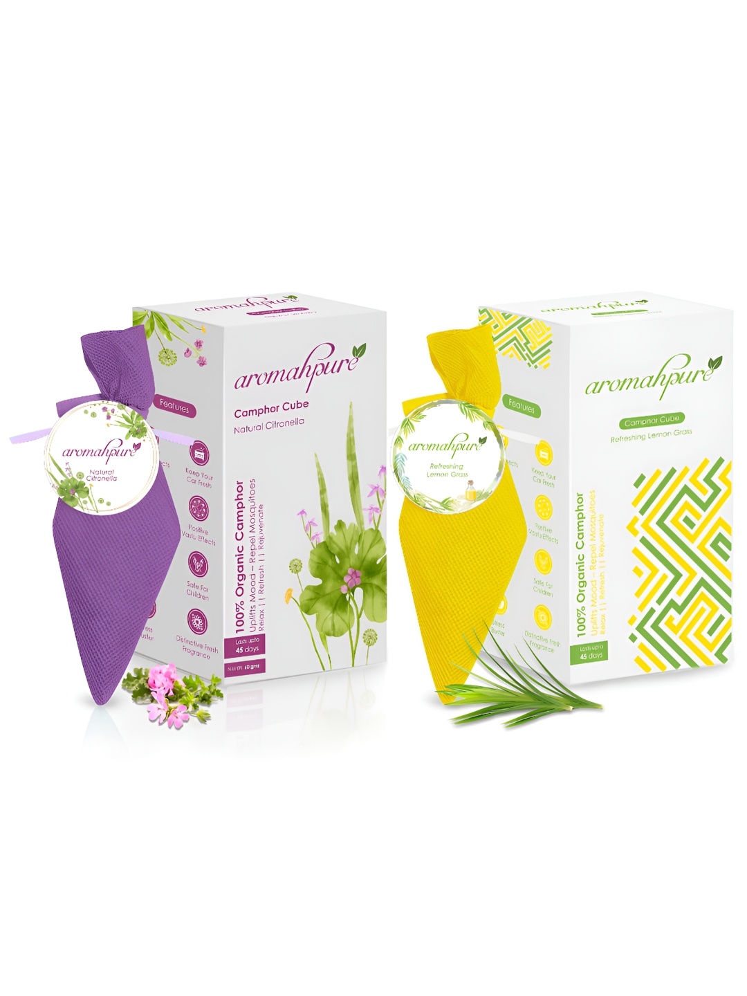 

Aromahpure 2-Pcs Purple & Yellow Lemongrass& Natural Camphor Cube Fragrance