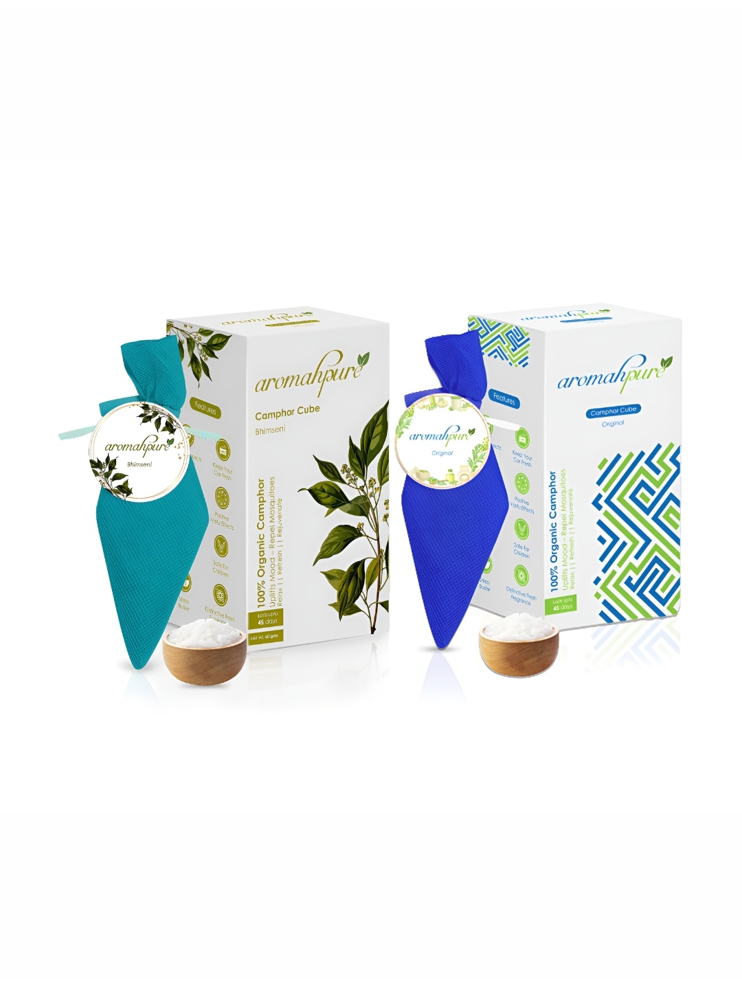 

Aromahpure Blue & Green 2 Pieces Original & Bhimseni Camphor Cube Home Fragrances