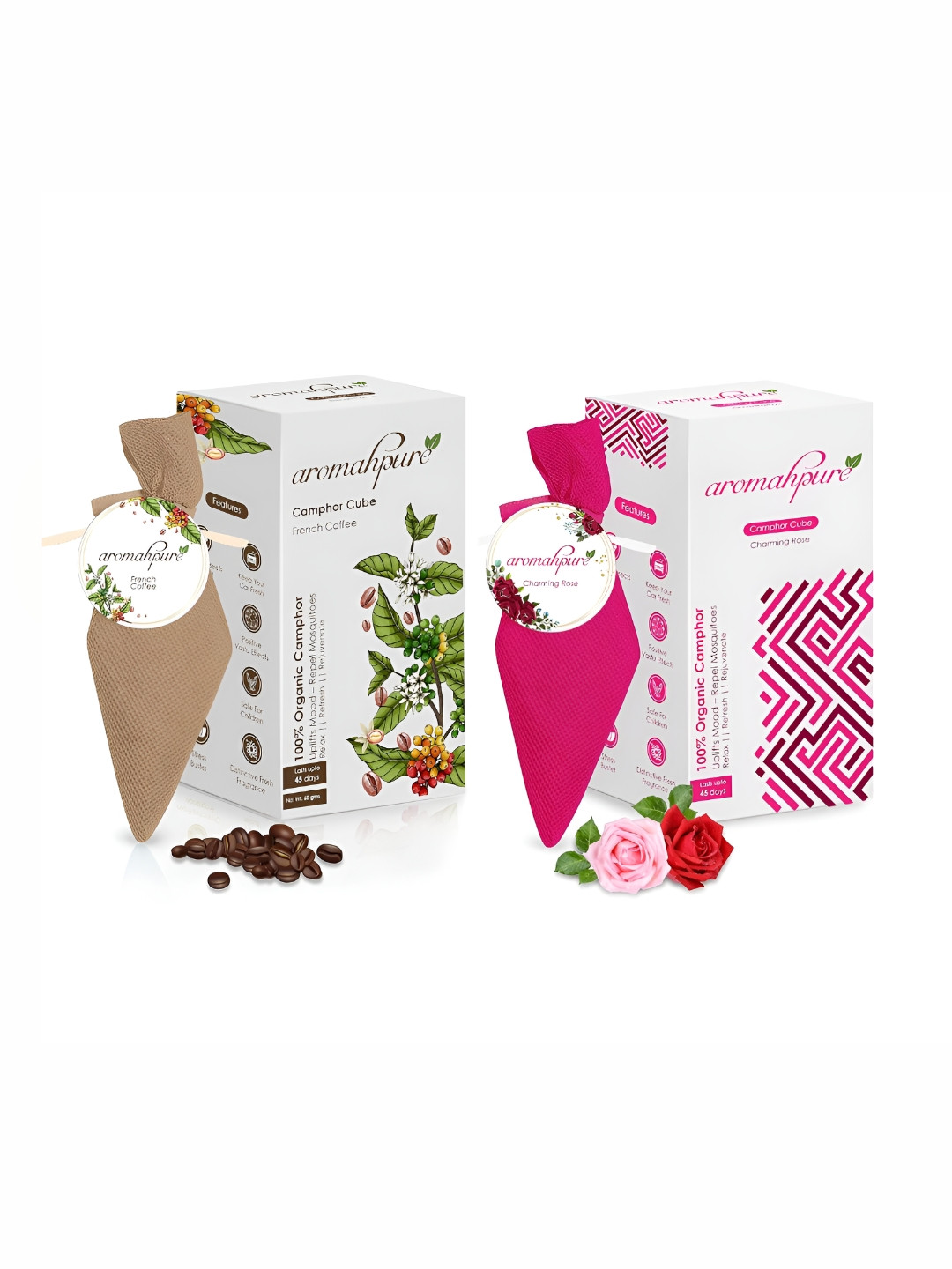 

Aromahpure Brown & Pink 2 Pieces Rose & Coffee Pure Camphor Cube Home Fragrances