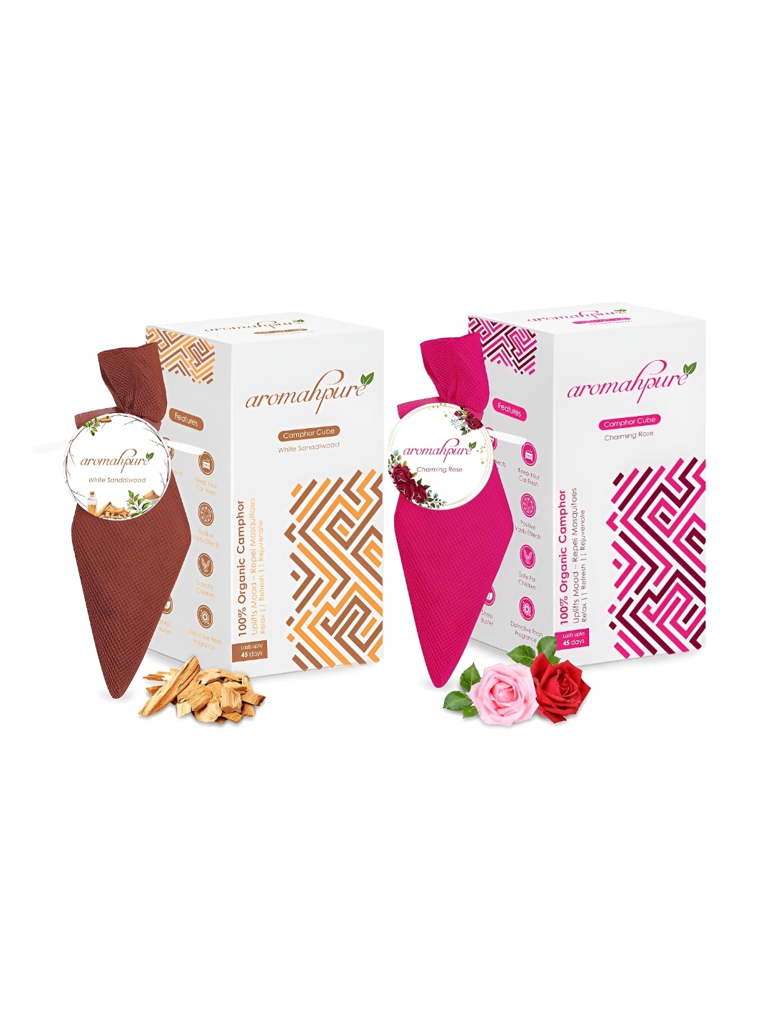

Aromahpure Pink & Brown 2 Pieces Rose & White Sandalwood Camphor Cube Home Fragrancess
