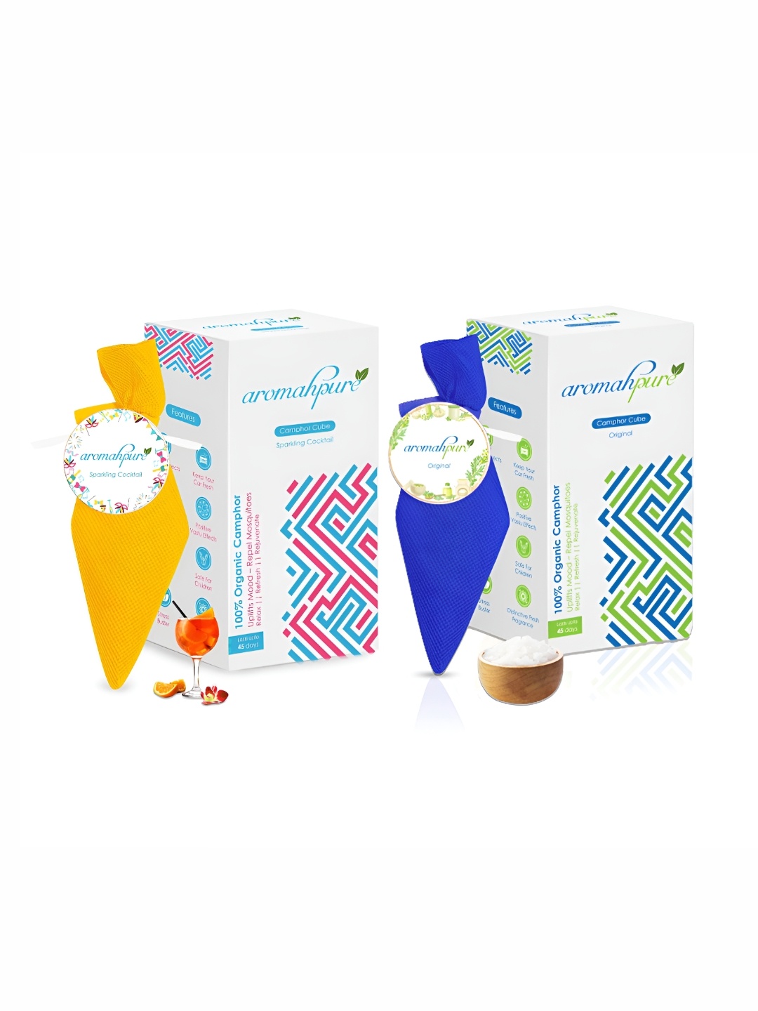 

Aromahpure 2-Pcs Yellow & Blue Original & Cocktail Camphor Cube Fragrance
