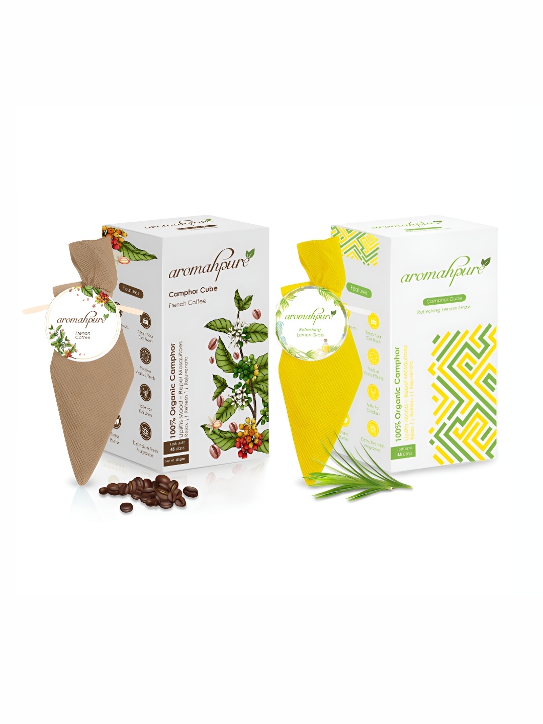 

Aromahpure Beige & Yellow 2 Pieces Lemongrass & Coffee Camphor Cube Home Fragrances
