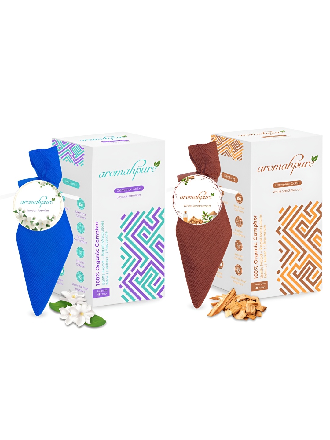 

Aromahpure Brown & Blue 2 Pieces Sandalwood & Jasmine Camphor Cube Home Fragrances