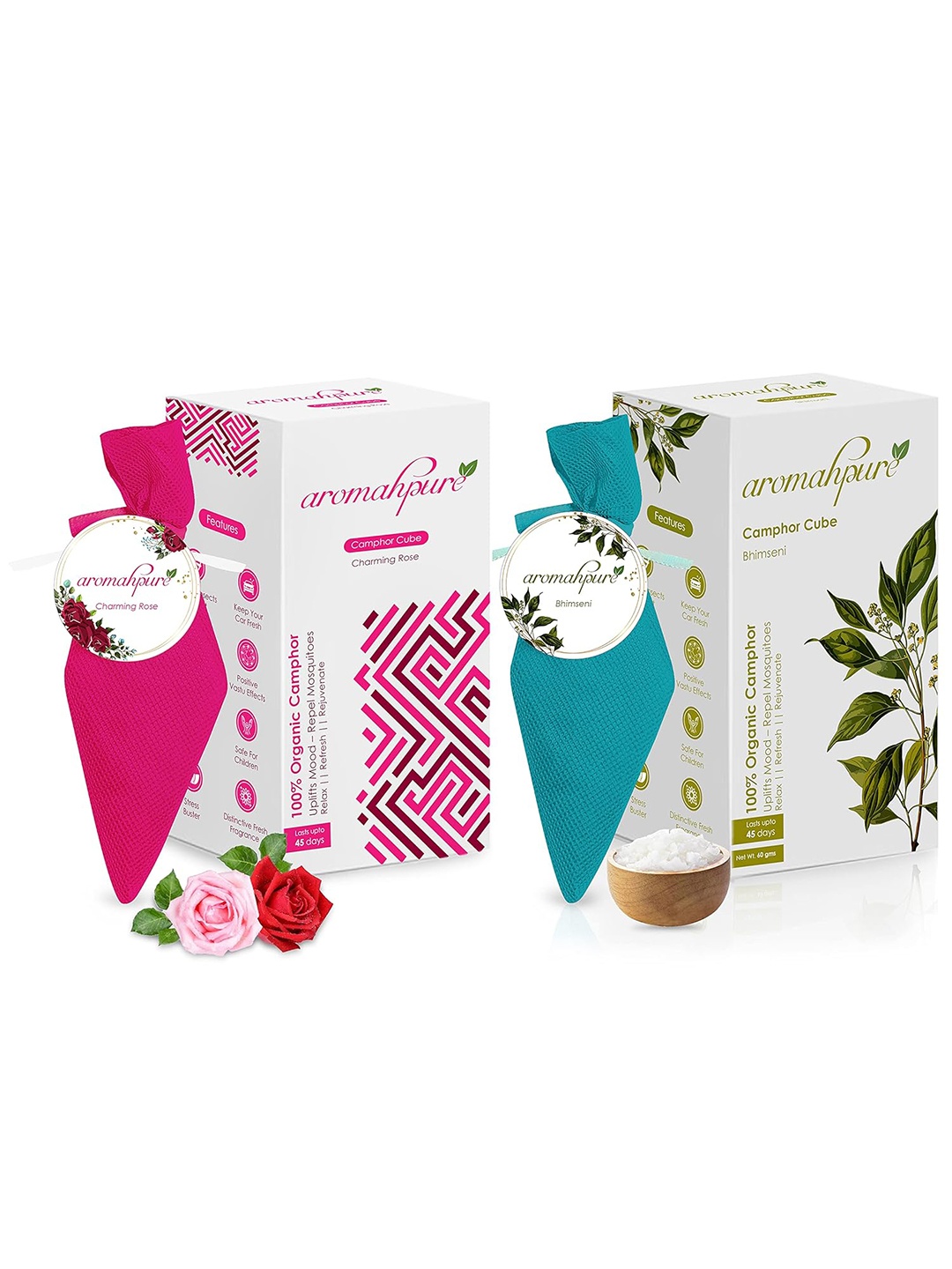 

Aromahpure Pink & Green 2 Pieces Bhimseni & Rose Camphor Cube Fragrance