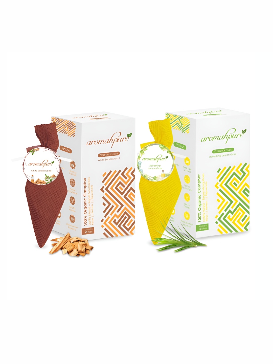 

Aromahpure 2-Pcs Brown & Yellow Lemongrass & Sandalwood Camphor Cube Fragrance