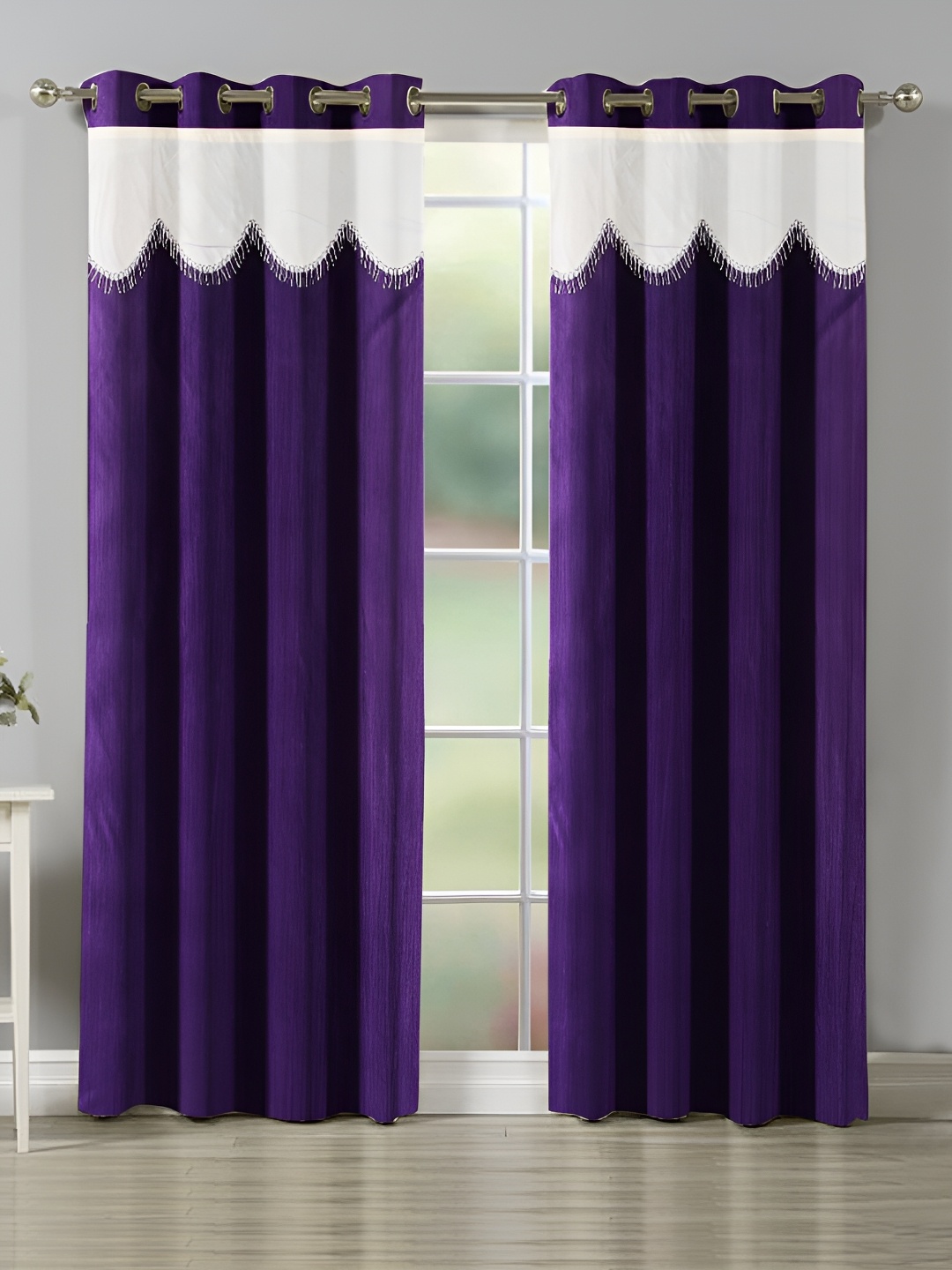 

Ville Style Purple & White 2Pcs Solid Room Darkening Door Curtains