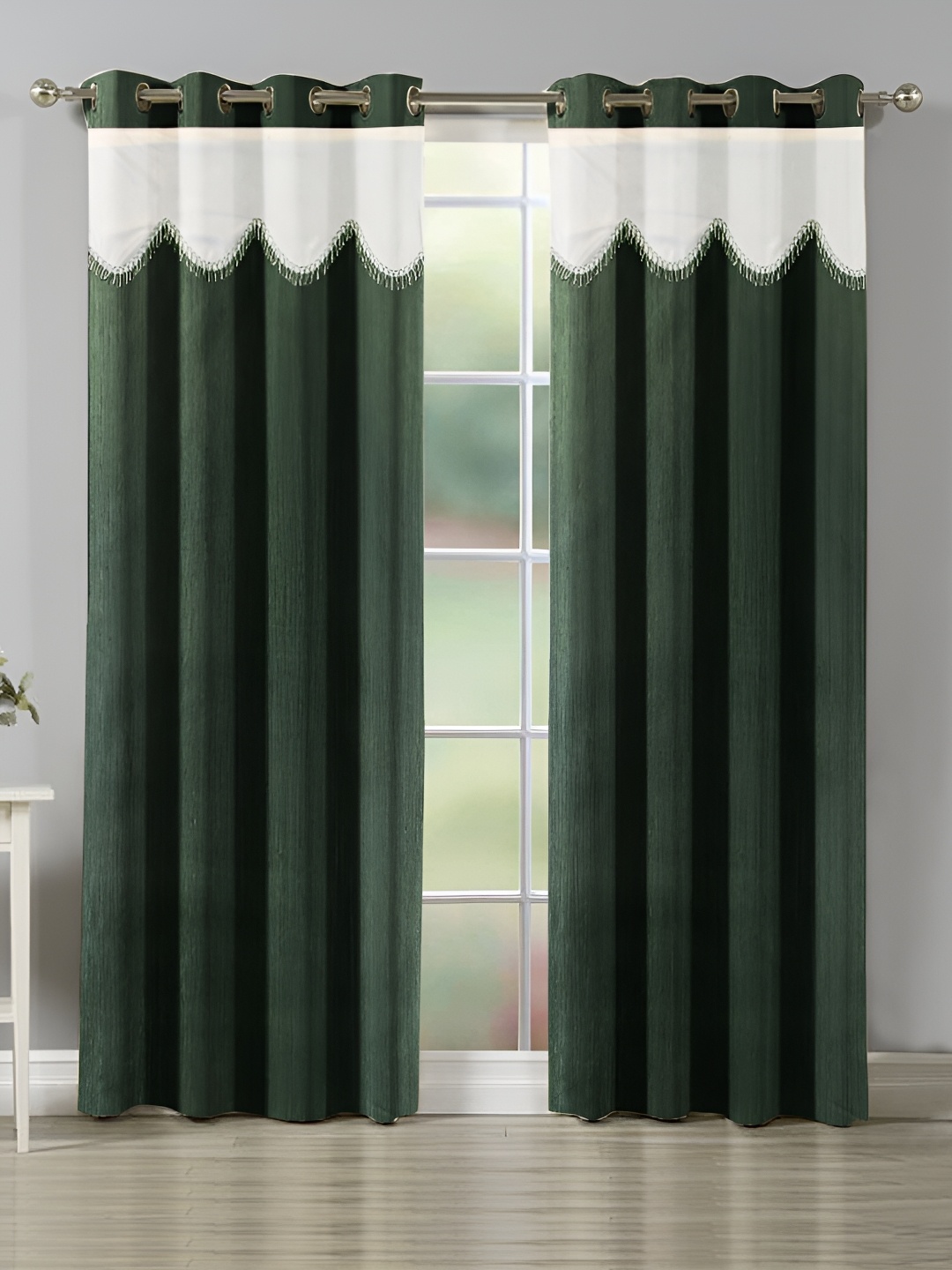 

Ville Style Green & White 2 Pcs Solid Room Darkening Long Door Core