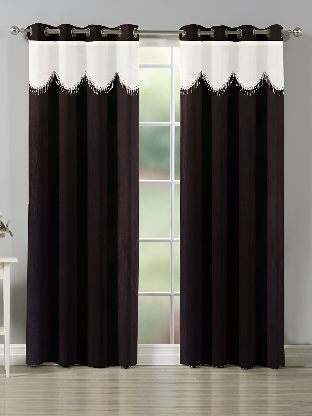 

Ville Style Brown & White 2 Pcs Solid Room Darkening Door Curtains