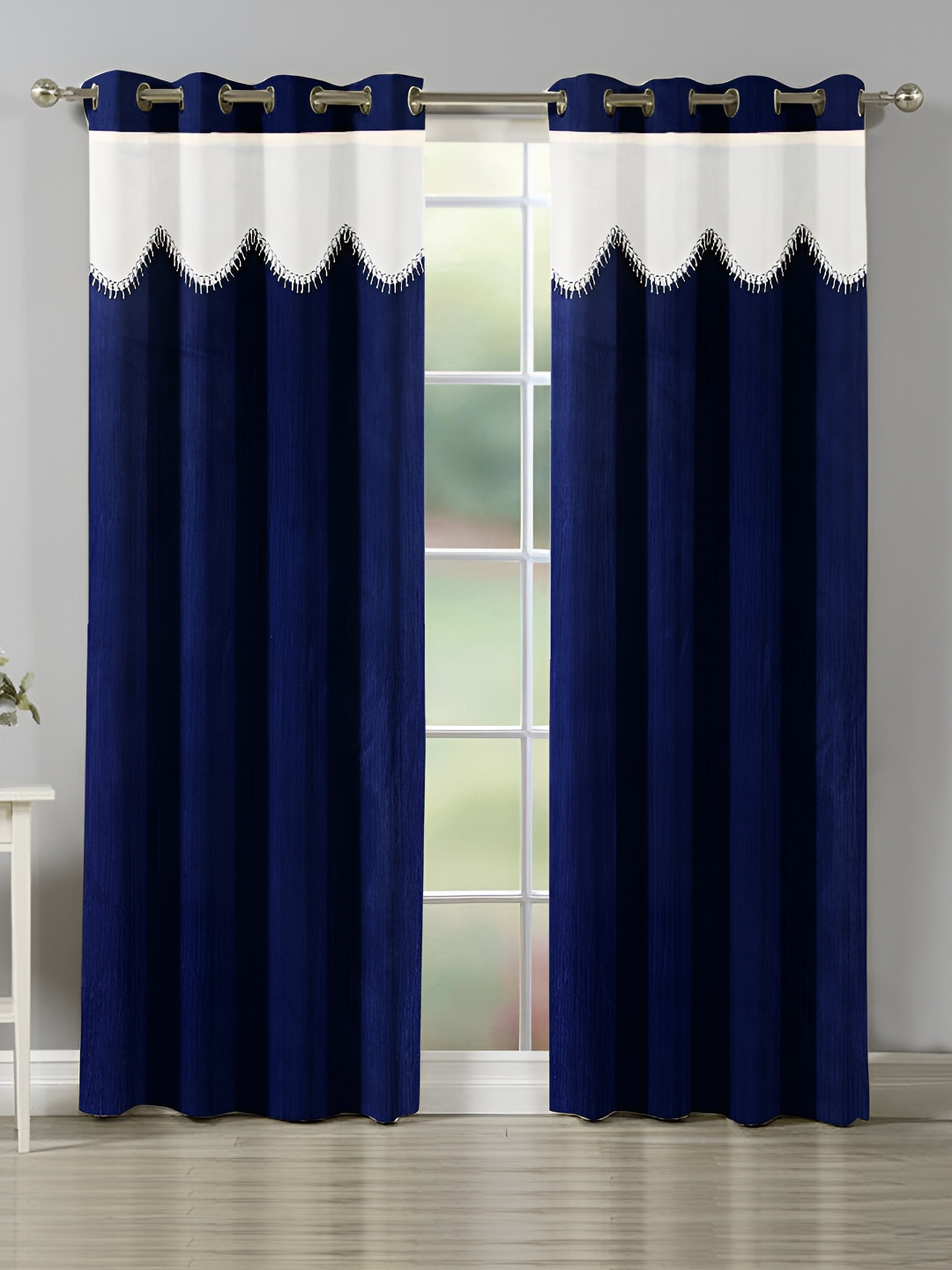 

Ville Style Blue & White 2Pcs Solid Room Darkening Long Door Curtains