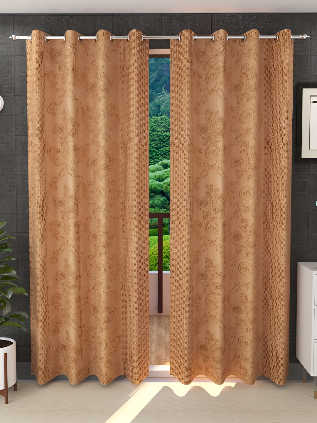 

Ville Style Brown 2Pcs Abstract Room Darkening Door Curtains