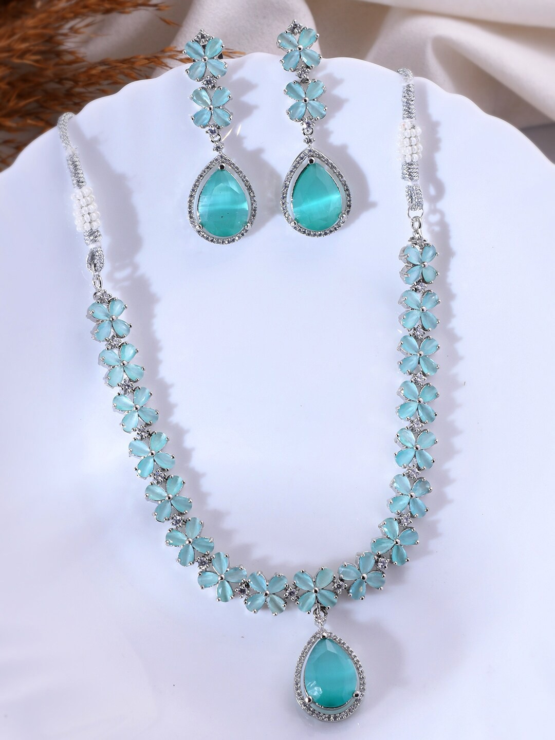 

Silvermerc Designs Sliver-Plated AD-Studded Jewellery Set, Silver