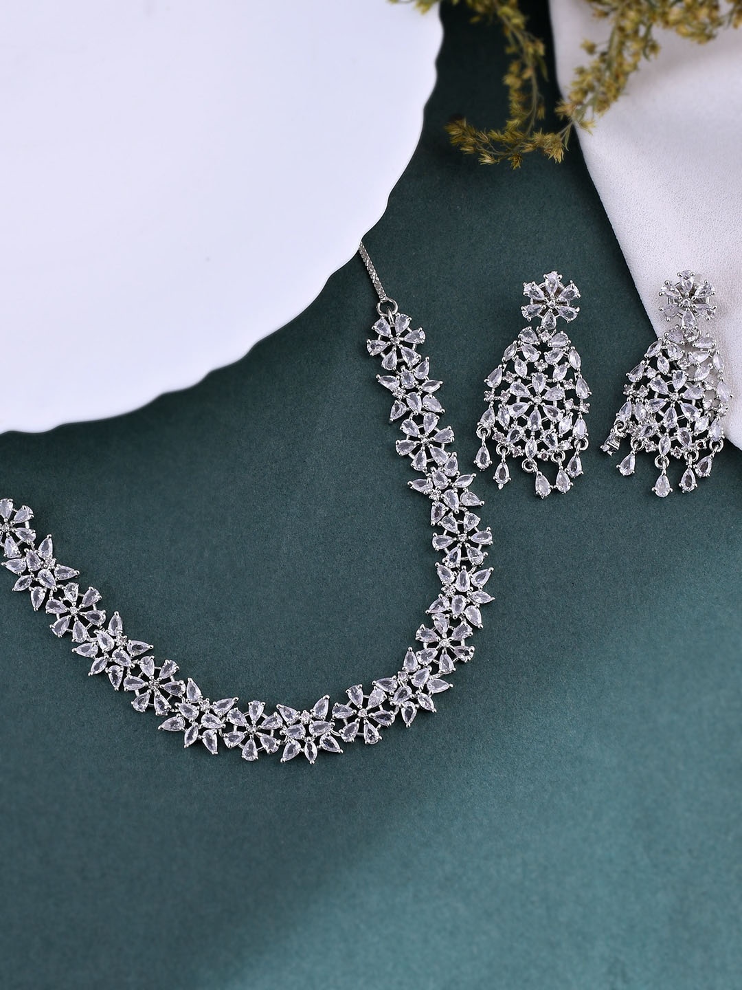 

Silvermerc Designs Silver-Plated AD-Studded Jewellery Set
