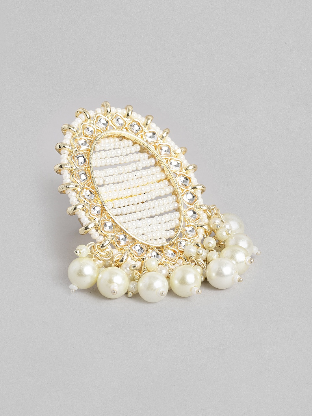 

House of Pataudi Women Gold-Plated Stones-Studded & Beaded Finger Ring