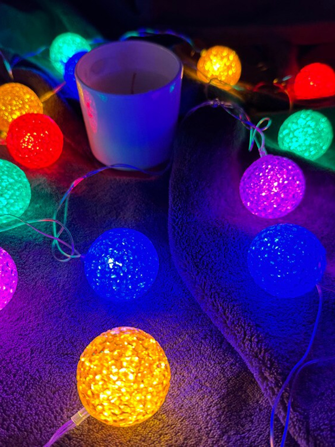 

Glimmer Lightings Blue & Orange Crystal Ball String Lights