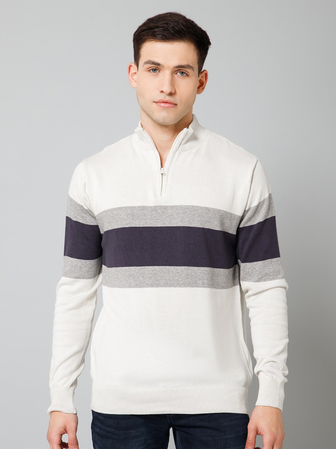 

Cantabil Ribbed Mock Collar Acrylic Pullover, Off white
