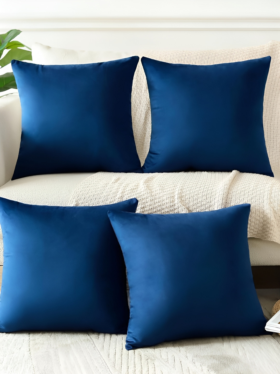 

stuffique Blue 4 Pieces Velvet Square Cushion Covers