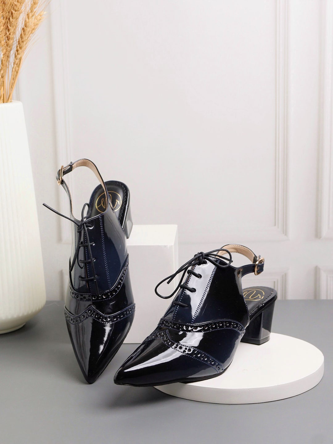 

NR By Nidhi Rathi Perforated Block Heel Pumps, Black
