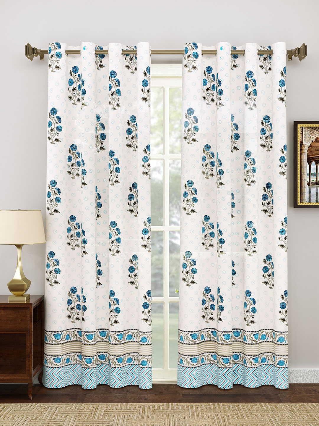 

Aura Blue & White 2 Pieces Ethnic Motifs Cotton Door Curtains