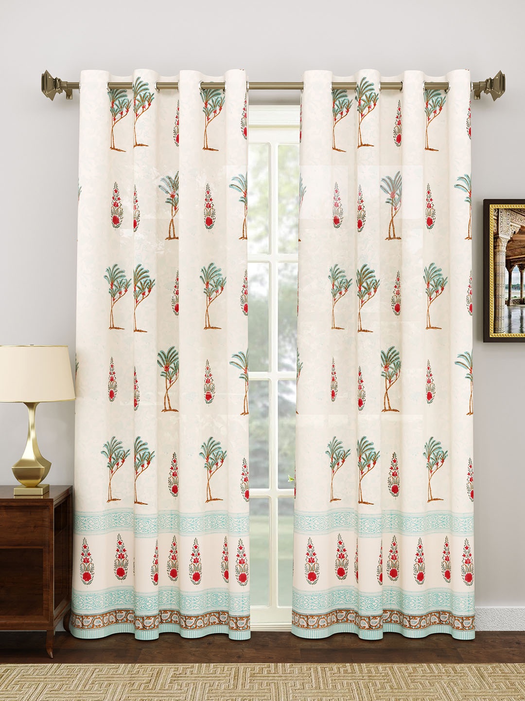 

Aura Blue & Green 2 Pieces Ethnic Motifs Door Curtains