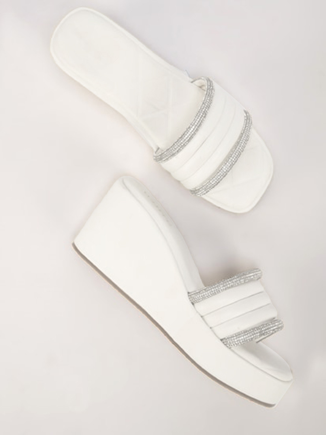 

THE WHITE POLE Embellished Square Toe Wedges Heels