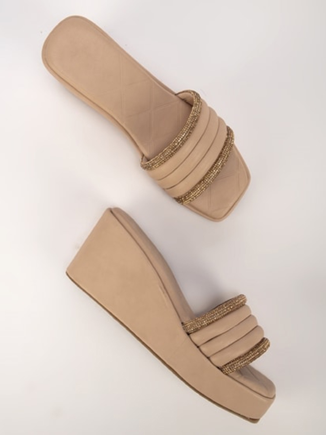 

THE WHITE POLE Embellished Platform Party Heels, Nude