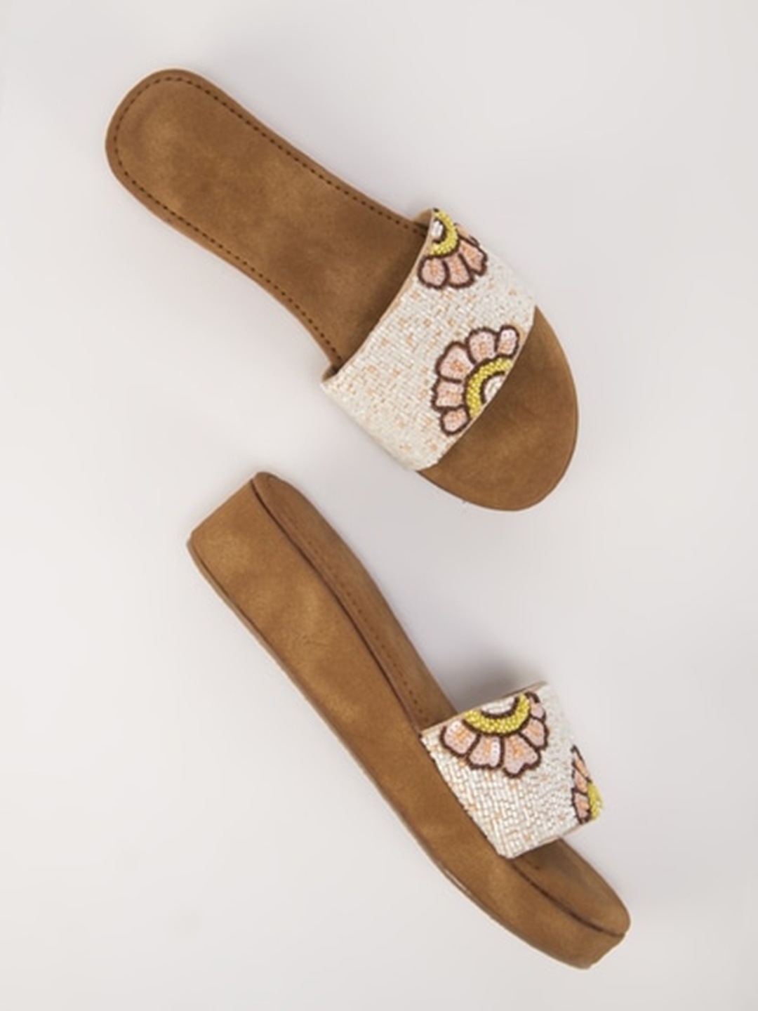 THE WHITE POLE Embellished Open Toe Suede Flatform Heels