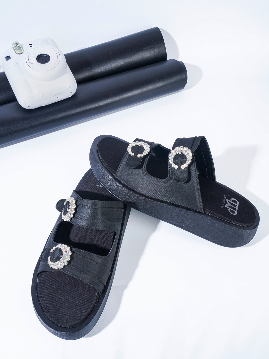 

THE WHITE POLE Embellished Party Platform Heels, Black