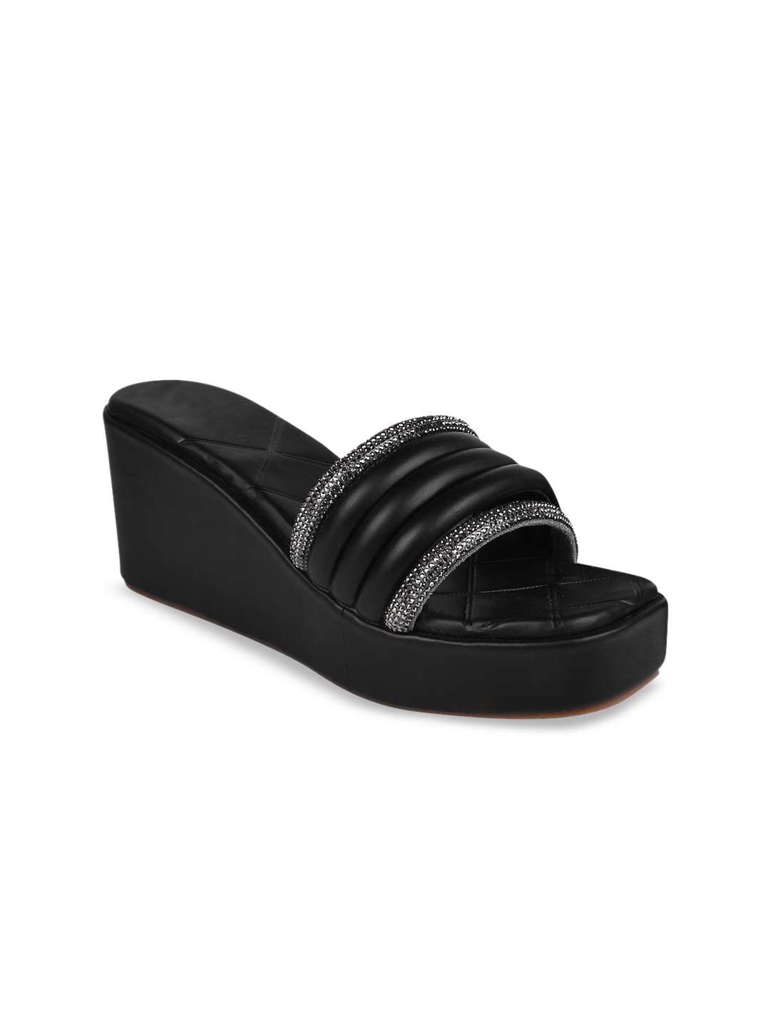 THE WHITE POLE Embellished Open Toe Wedge Heels, Black