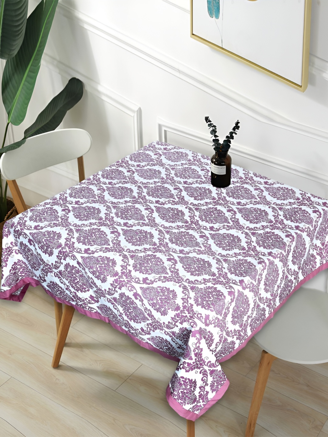 

Texstylers White & Purple Ethnic Motifs Print Anti-Slip Cotton 4-Seater Square Table Cover