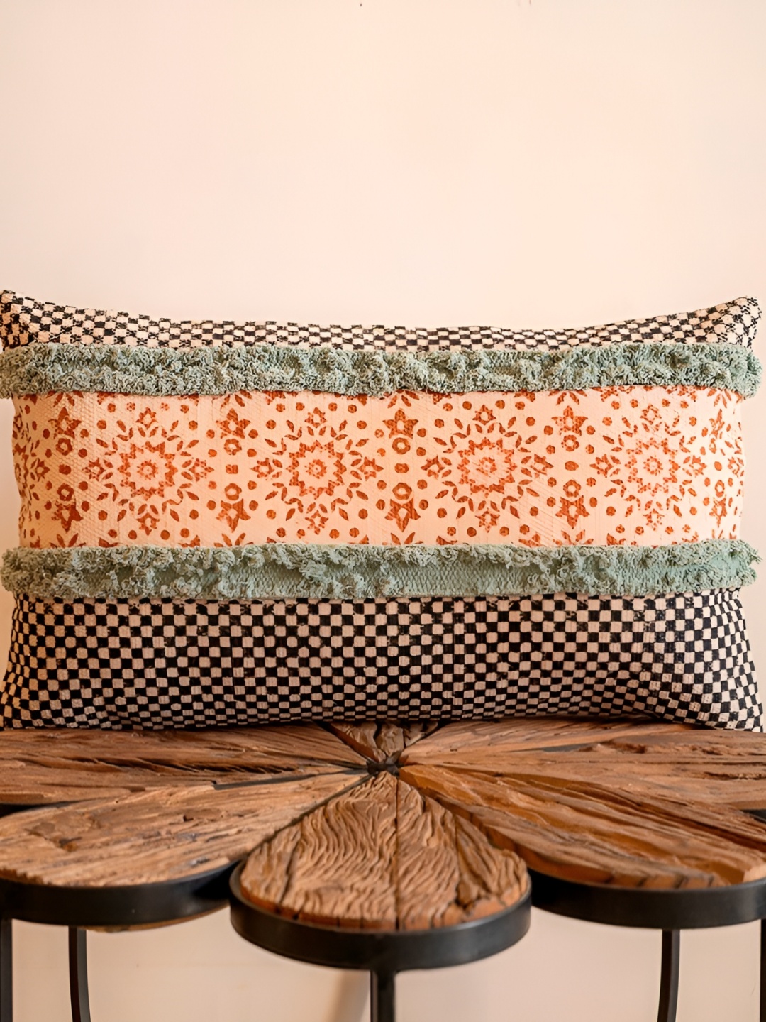 

ABSTRACT INDIA Orange & Black Abstract Cotton Rectangle Cushion Cover