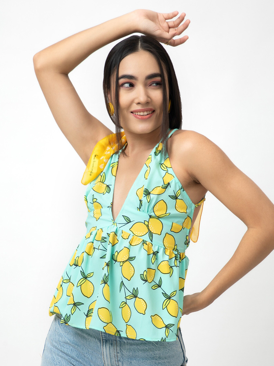

Dee Monash Floral Printed Halter Neck Peplum Top, Sea green