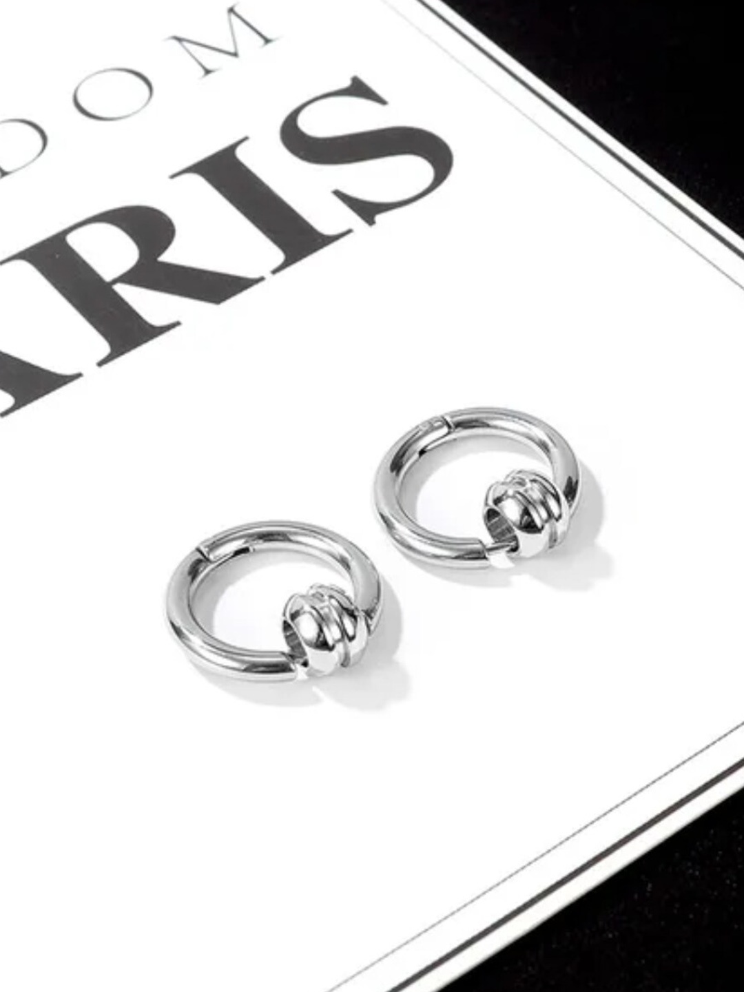 

WROGN Men Stainless Steel Hoop Earrings, Silver