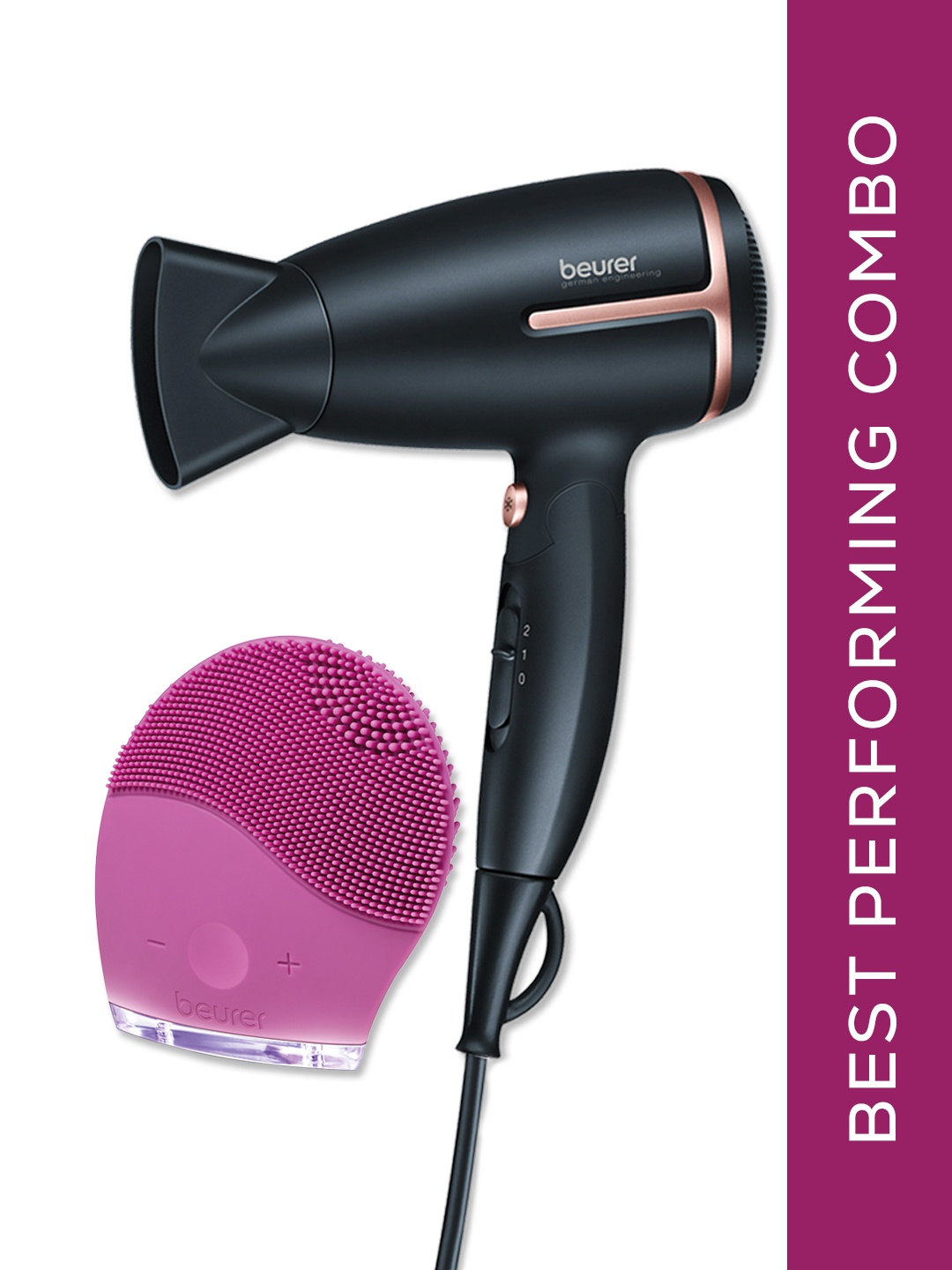 

beurer 2-Pcs Hair Dryer & Face Cleanser Brush, Black